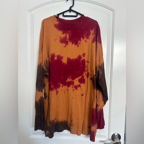 Free People Be Free Tie Dye Long Sleeve T-Shirt in French Roast size XL 70s - Picture 4 of 12